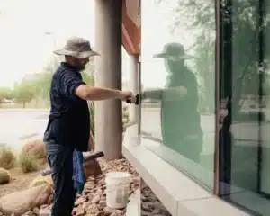 Technician performing residential window cleaning – One Stop Property Services