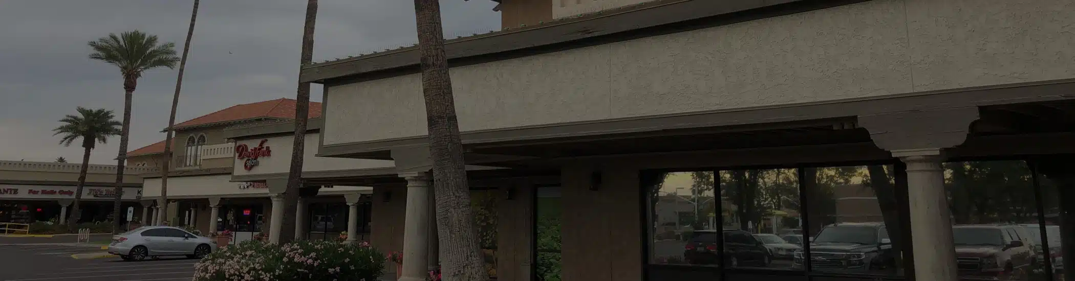 Exterior view of a strip mall serviced by One Stop commercial cleaning crew